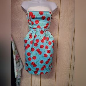 Cherry Print Strapless Dress